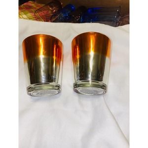 Electroplated orange, silver and gold Candle Holders Set Of 2